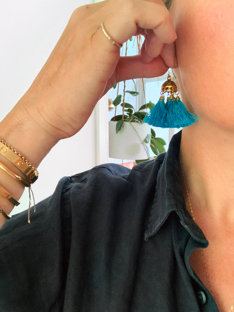 August + Delilah Una Drop Earrings In Light Blue Straw – St Frock